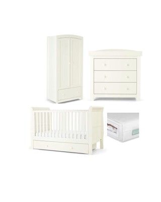 Mia 4 Piece Cotbed with Dresser Changer, Wardrobe, and Premium Dual Core Mattress Set